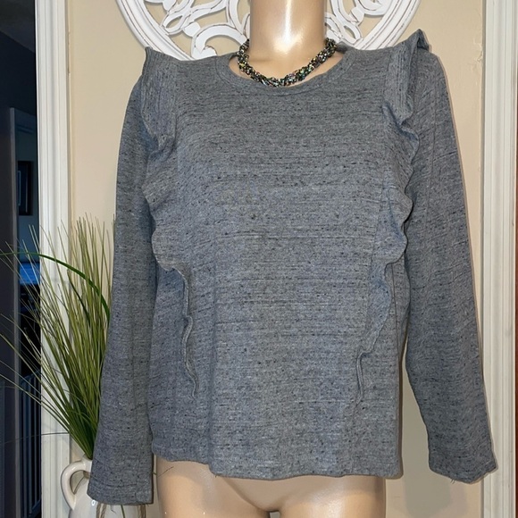 J Crew Mercantile women’s large sweatshirt top grey ruffle long sleeve essential - Picture 2 of 7